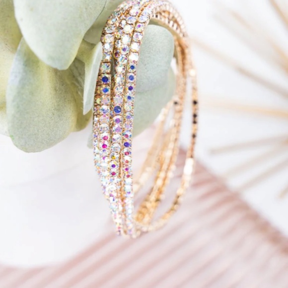 Crystal Avenue City of Lights Iridescent Goldstone Tennis Bracelet Set - Picture 1 of 1